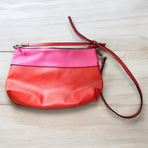 Zara TFR magenta pink bright orange color block vegan leather shoulder bag - Picture 2 of 7